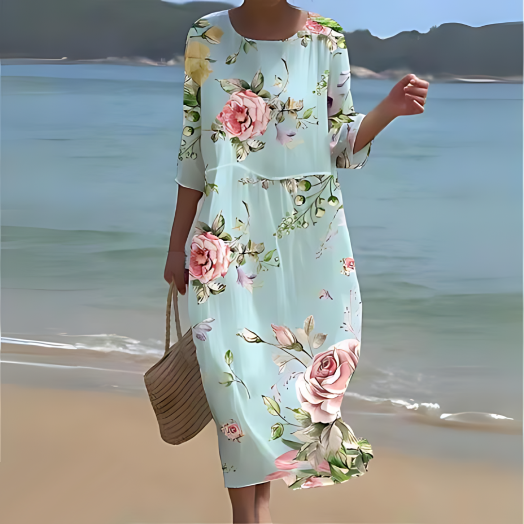Women’s Floral Midi Dress with 3/4 Sleeves