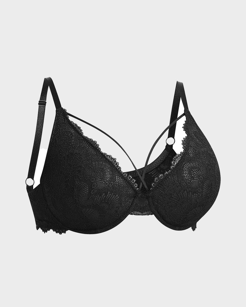 Lace Strappy Bra - Elegant Supportive Comfort