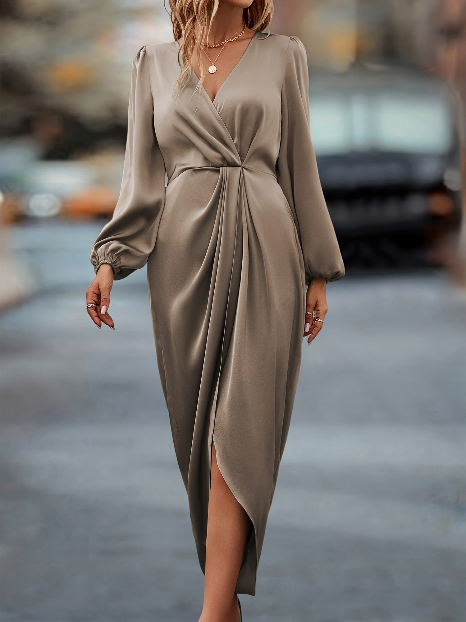 Women’s Elegant Draped Satin Midi Dress