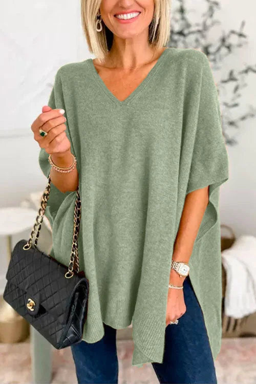 Women’s Fall Knit Poncho Sweater – V-Neck