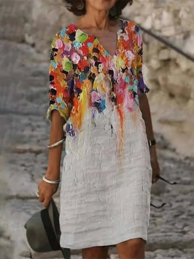 Women’s Summer Casual Paint-Effect Crinkle Dress