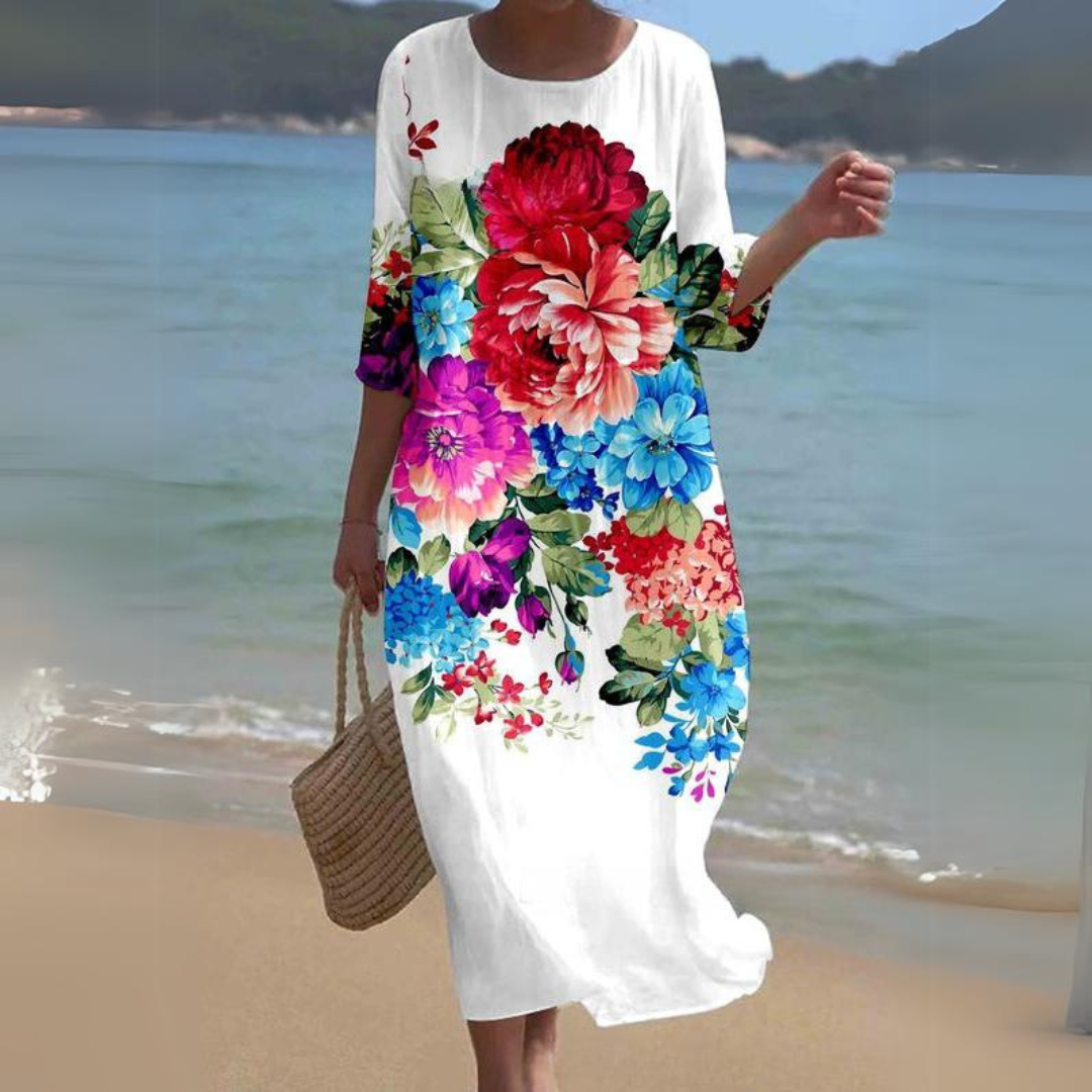 Women’s Floral Midi Dress with 3/4 Sleeves