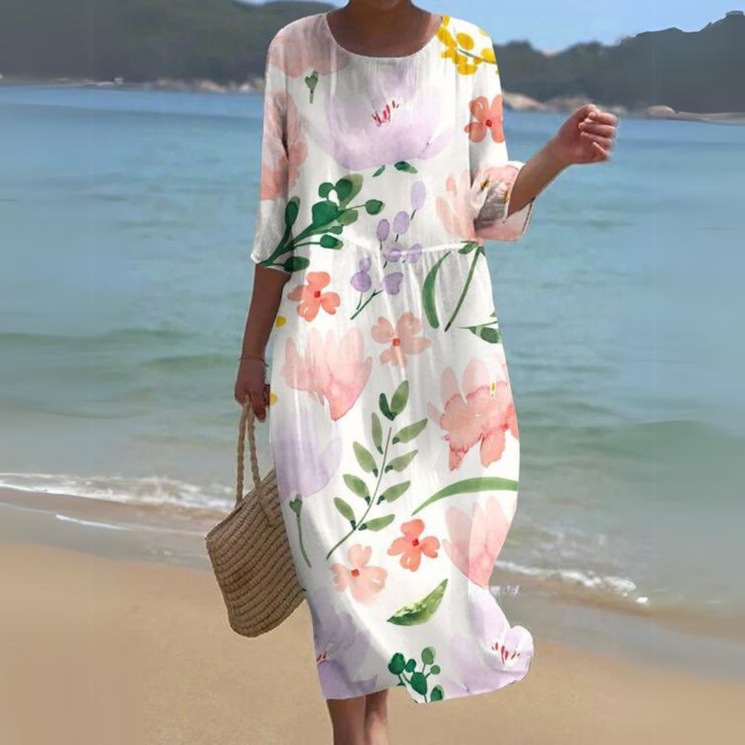 Women’s Floral Midi Dress with 3/4 Sleeves