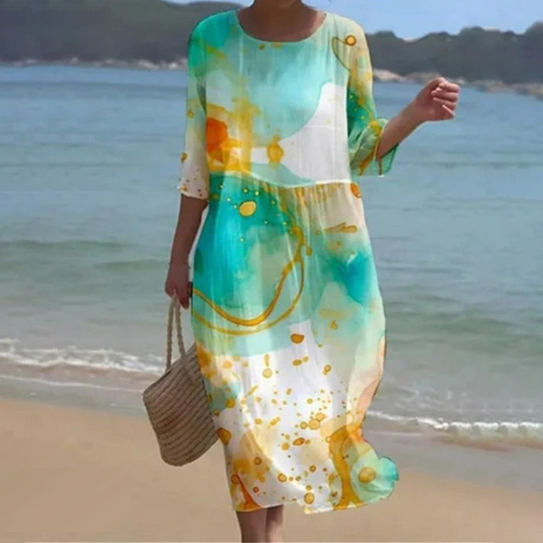 Women’s Floral Midi Dress with 3/4 Sleeves