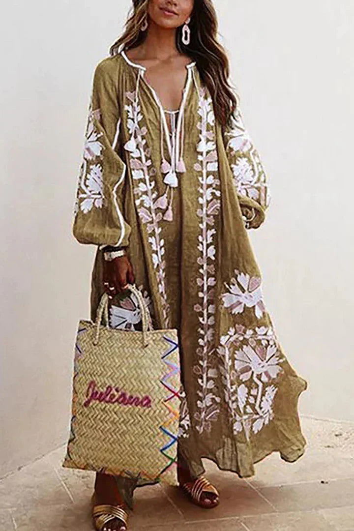Women’s Boho Embroidered Maxi Kaftan Dress