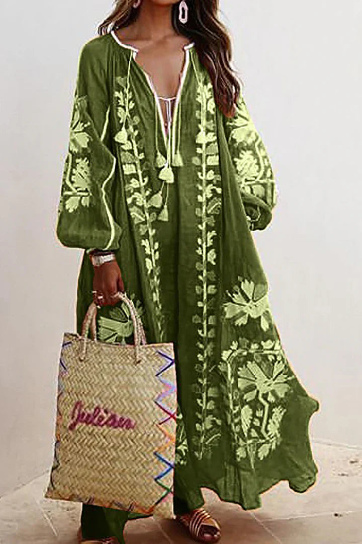 Women’s Boho Embroidered Maxi Kaftan Dress
