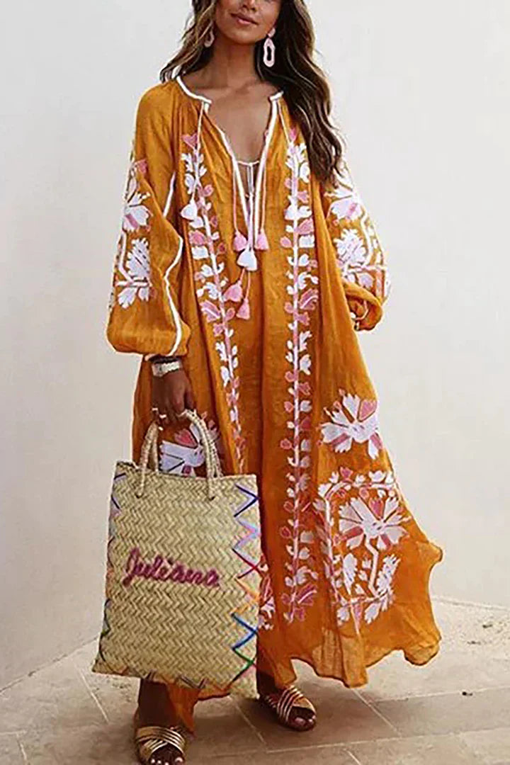 Women’s Boho Embroidered Maxi Kaftan Dress