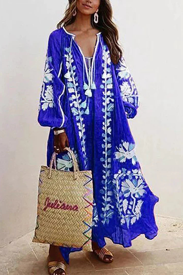 Women’s Boho Embroidered Maxi Kaftan Dress