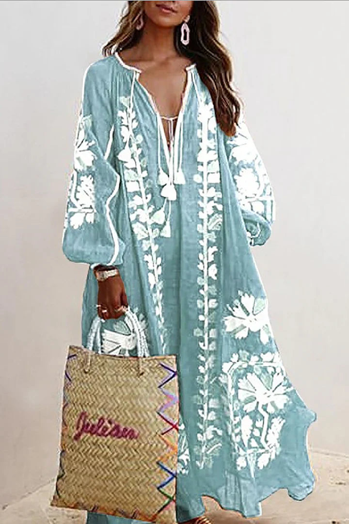 Women’s Boho Embroidered Maxi Kaftan Dress