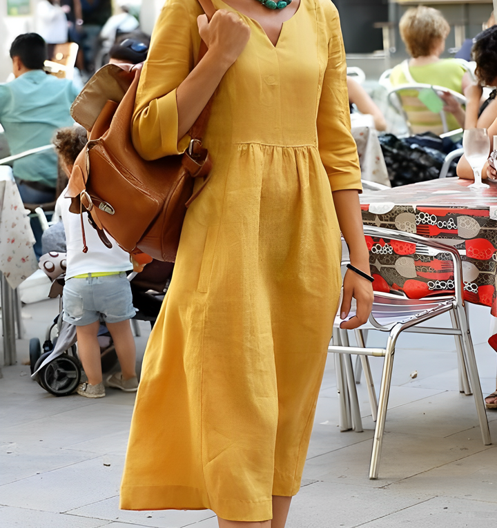 Women’s 3/4 Sleeve Linen Midi Dress