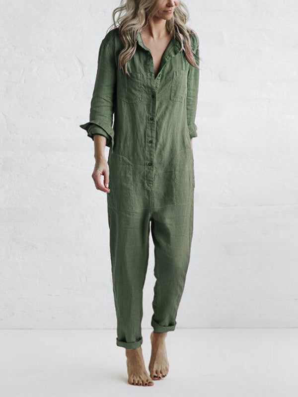 Women’s Casual Linen Button-Up Jumpsuit