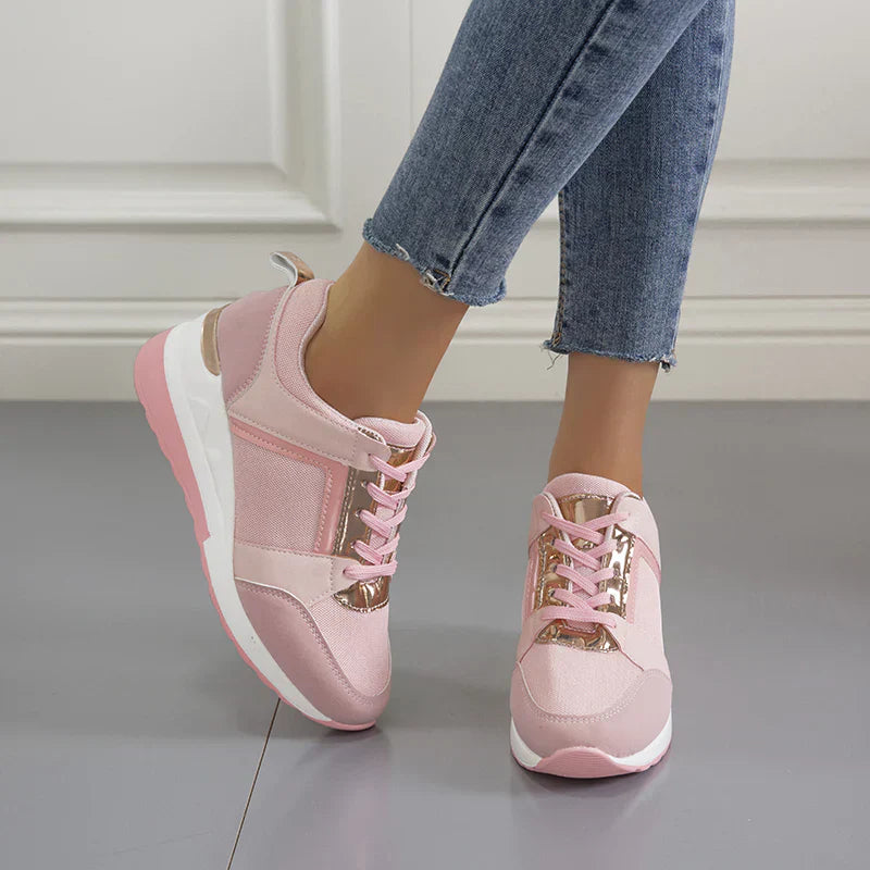 Women’s Casual Wedge Sneakers with Metallic Detail