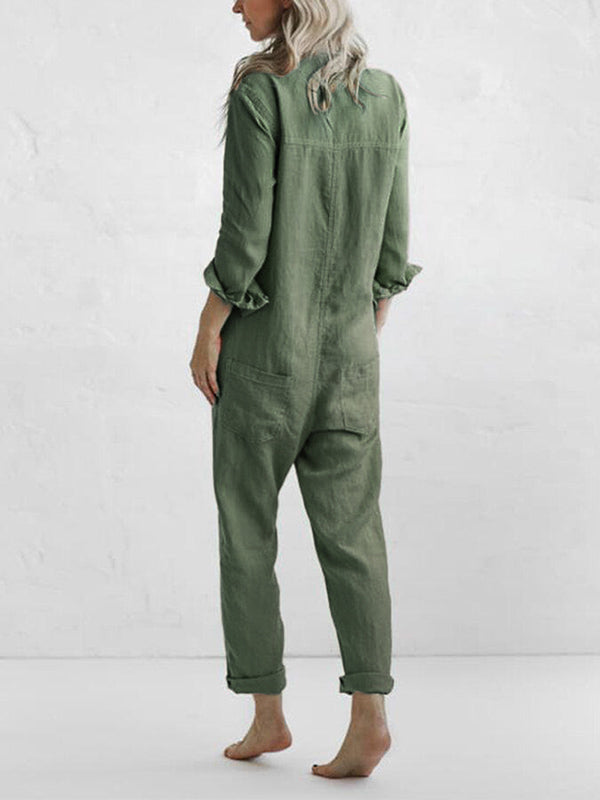 Women’s Casual Linen Button-Up Jumpsuit