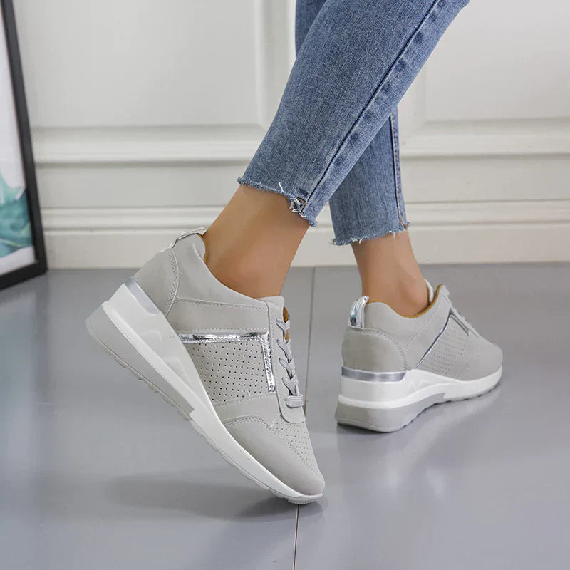 Women’s Casual Wedge Sneakers with Metallic Detail
