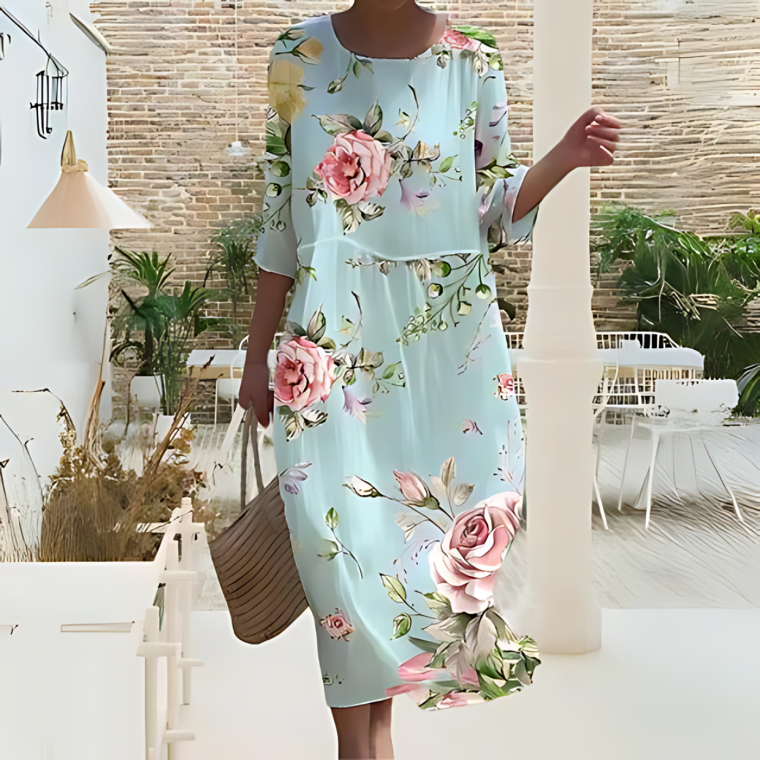 Women’s Floral Midi Dress with 3/4 Sleeves