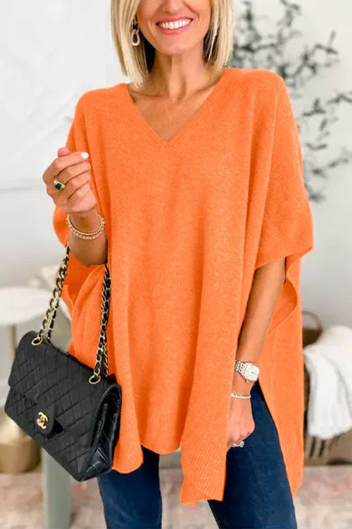 Women’s Fall Knit Poncho Sweater – V-Neck