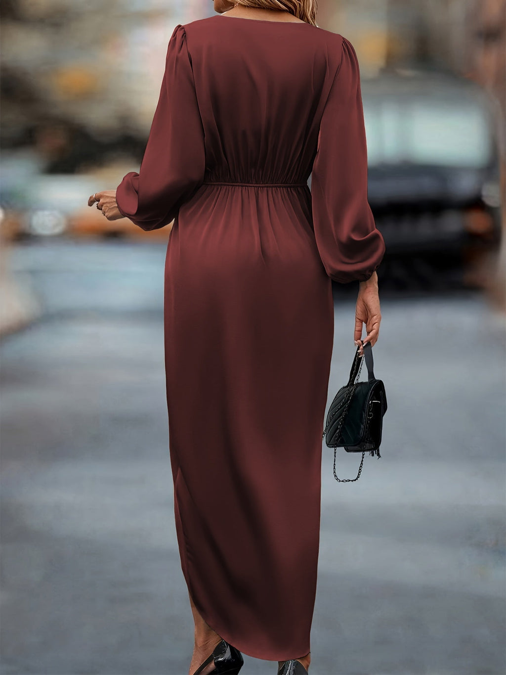Women’s Elegant Draped Satin Midi Dress