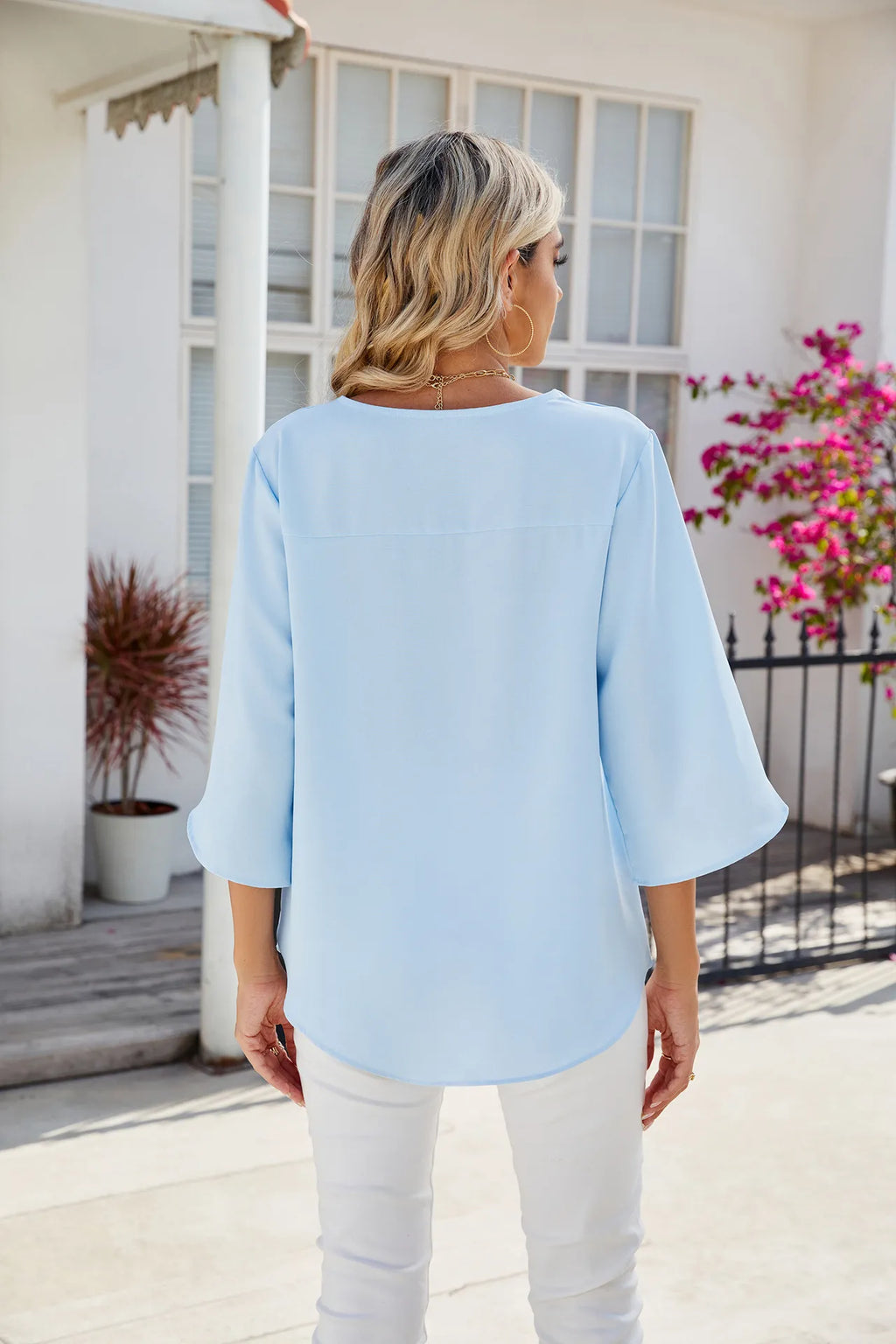 Women’s Spring V-Neck 3/4 Sleeve Blouse