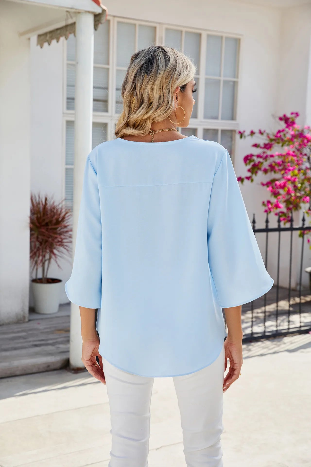 Women’s Spring V-Neck 3/4 Sleeve Blouse