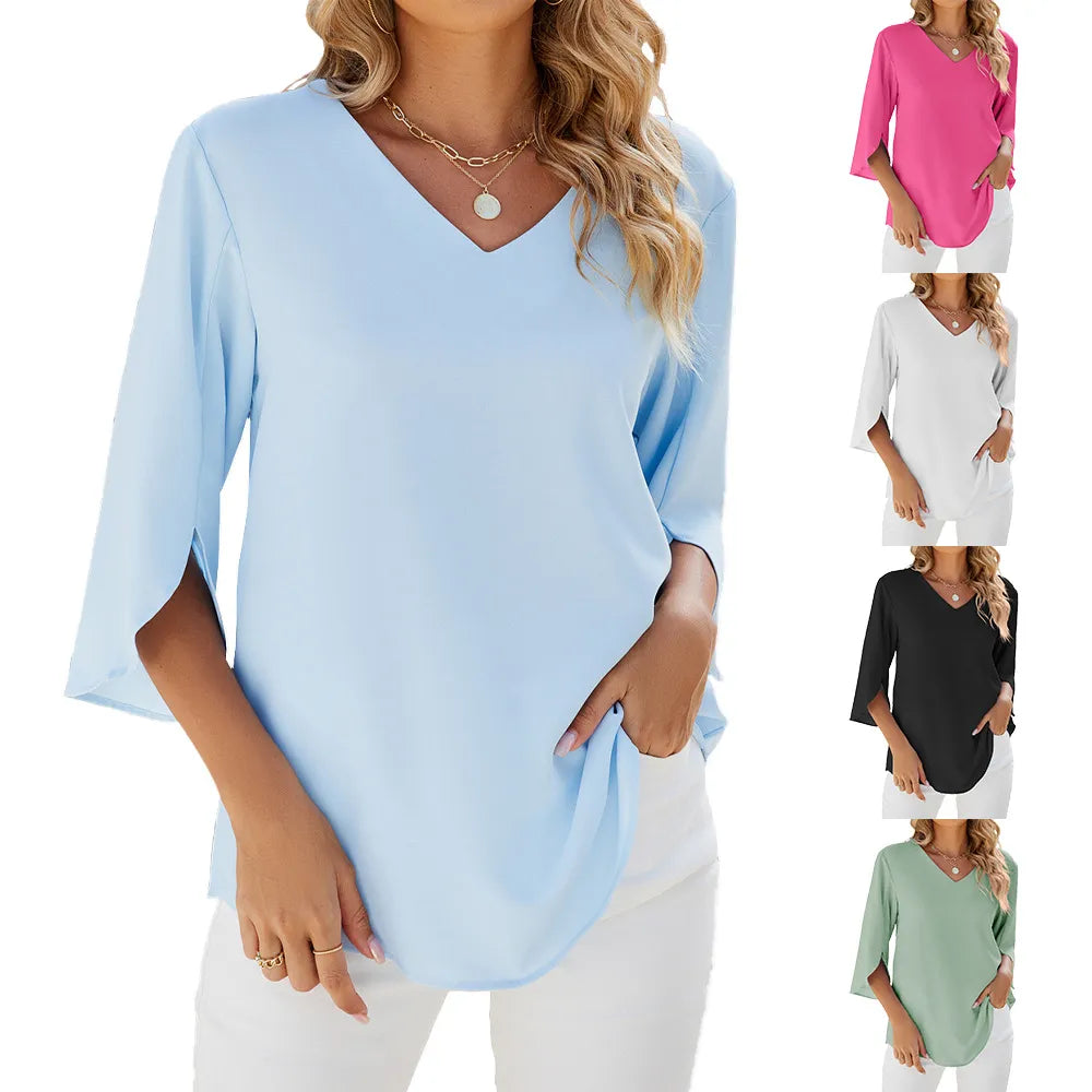 Women’s Spring V-Neck 3/4 Sleeve Blouse