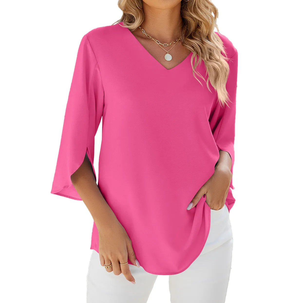 Women’s Spring V-Neck 3/4 Sleeve Blouse