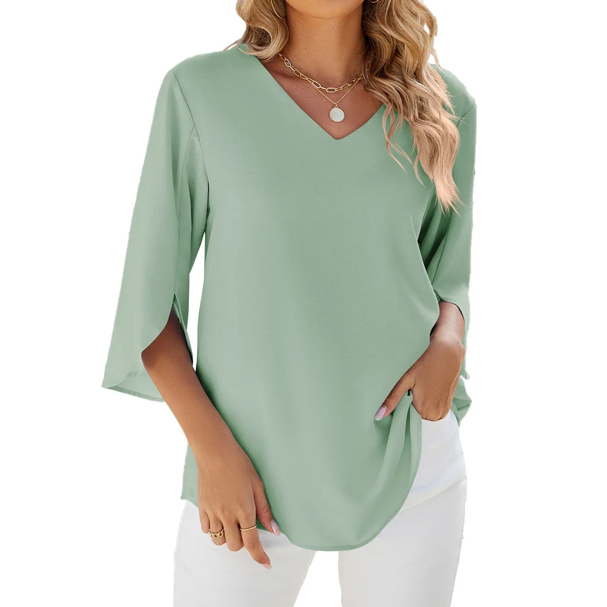 Women’s Spring V-Neck 3/4 Sleeve Blouse