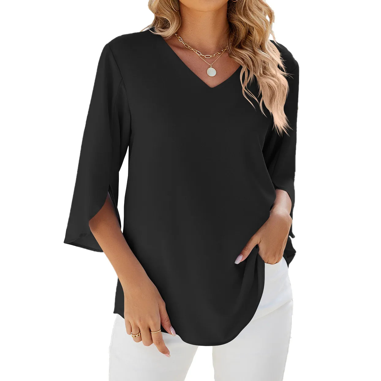 Women’s Spring V-Neck 3/4 Sleeve Blouse