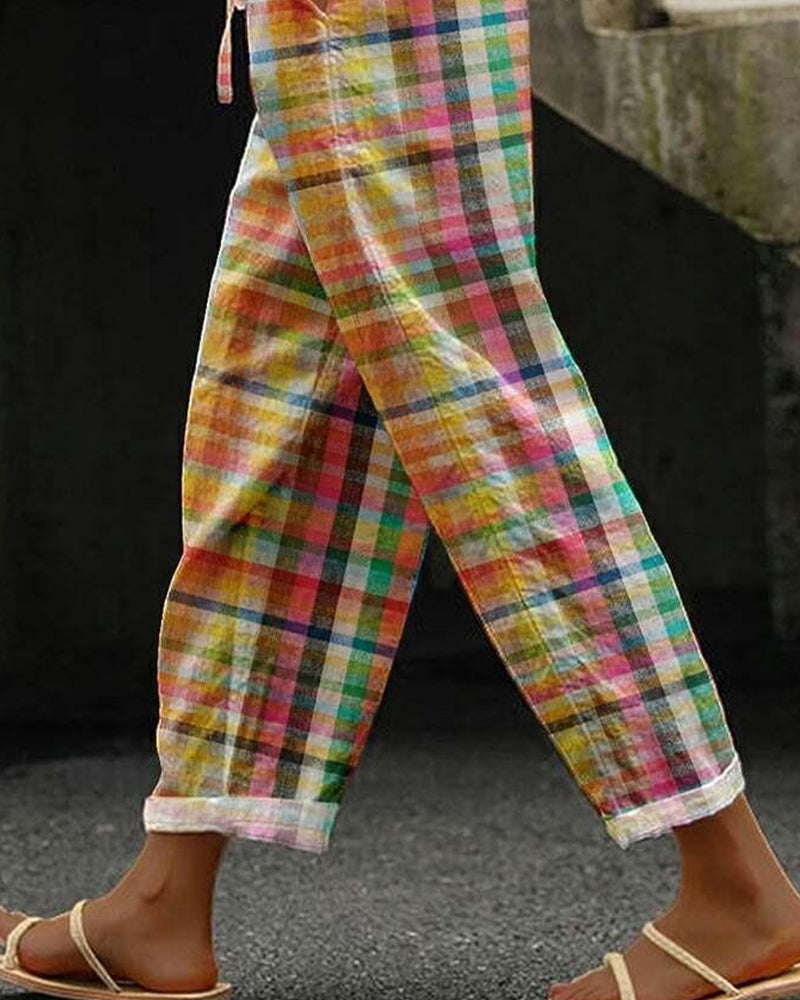 Women’s Casual Plaid Linen Pants