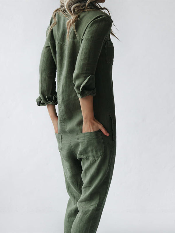 Women’s Casual Linen Button-Up Jumpsuit
