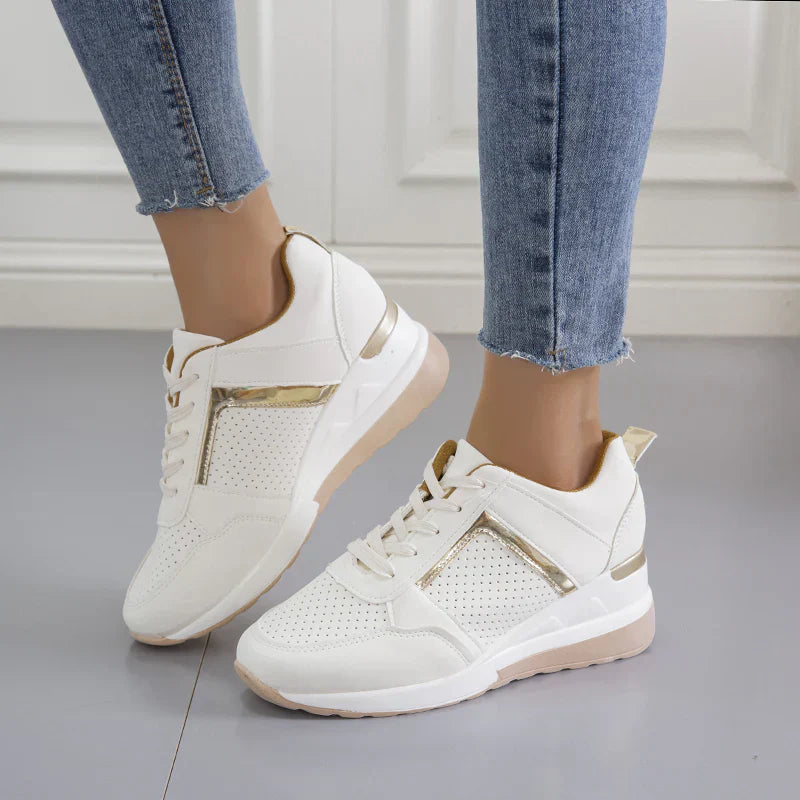 Women’s Casual Wedge Sneakers with Metallic Detail