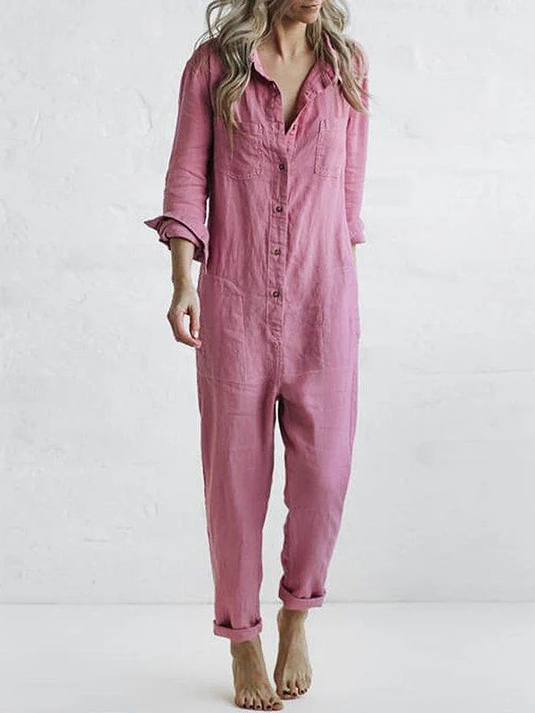 Women’s Casual Linen Button-Up Jumpsuit