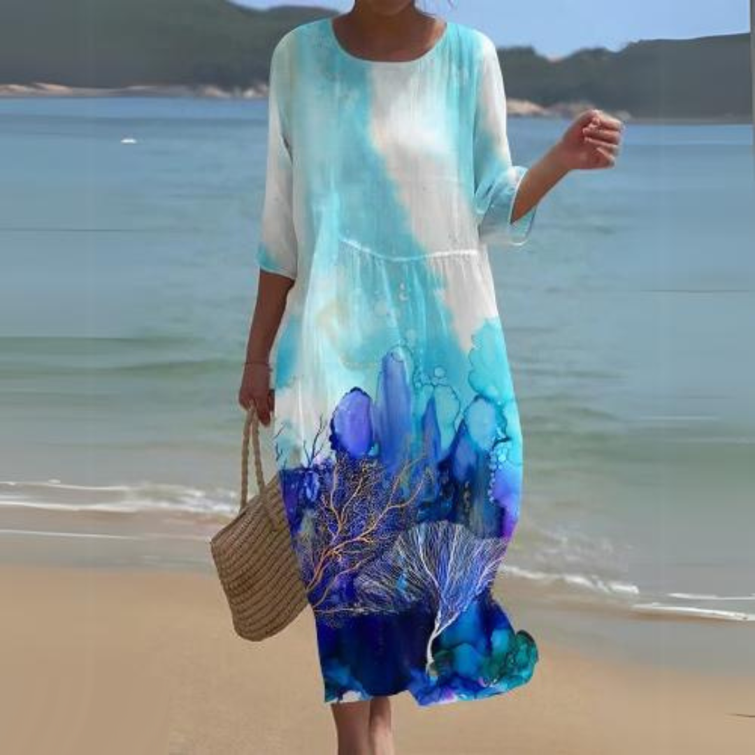 Women’s Floral Midi Dress with 3/4 Sleeves