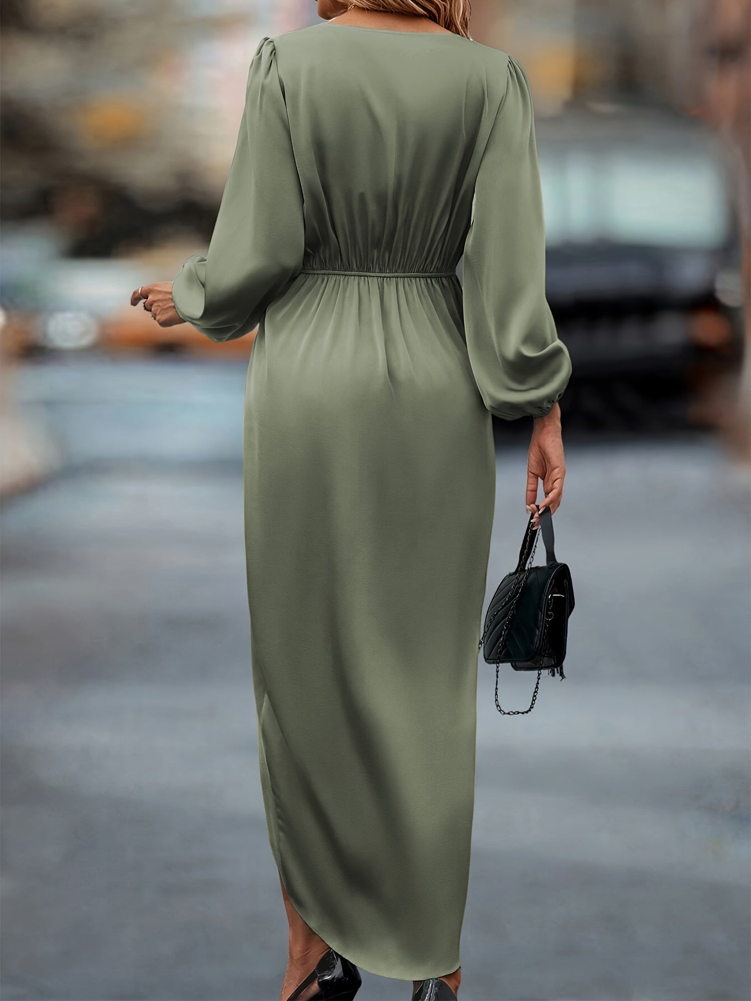 Women’s Elegant Draped Satin Midi Dress