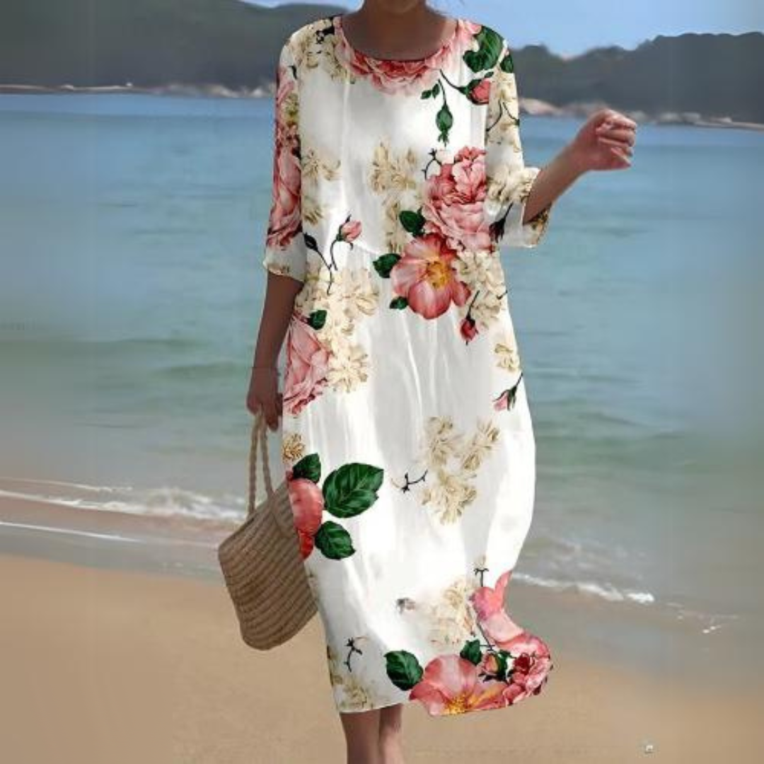 Women’s Floral Midi Dress with 3/4 Sleeves