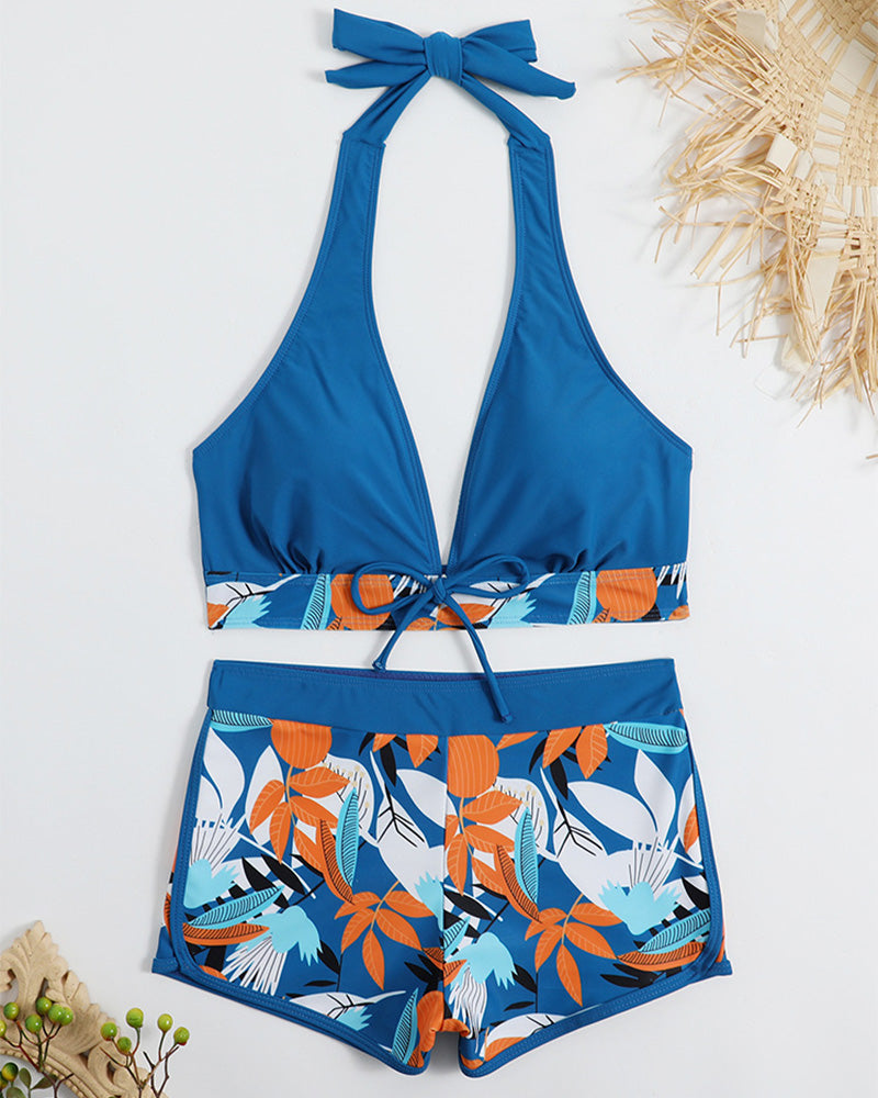 High Waist Swimsuit - Stylish Patchwork Design