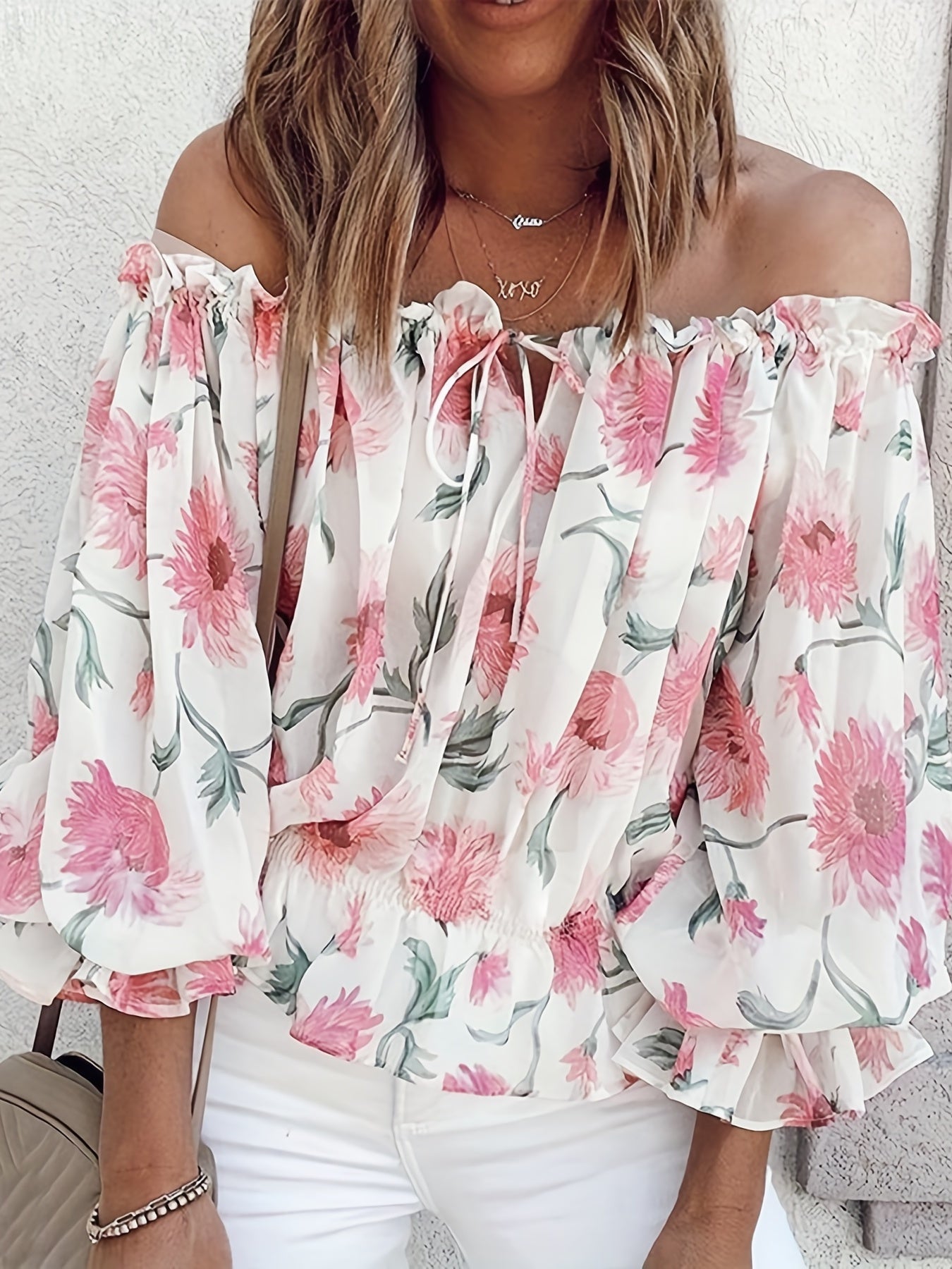 Women’s Floral Off-Shoulder Puff Sleeve Blouse