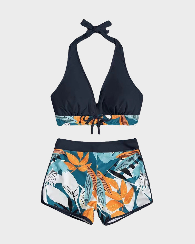 High Waist Swimsuit - Stylish Patchwork Design
