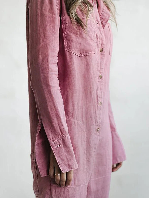 Women’s Casual Linen Button-Up Jumpsuit