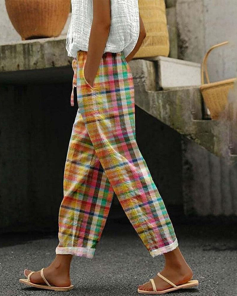Women’s Casual Plaid Linen Pants