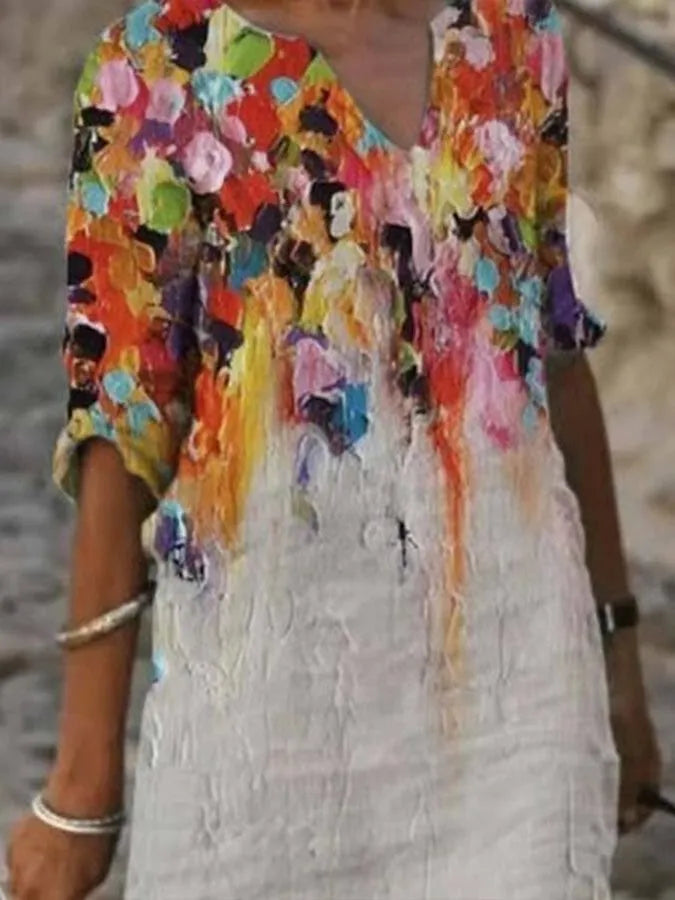 Women’s Summer Casual Paint-Effect Crinkle Dress