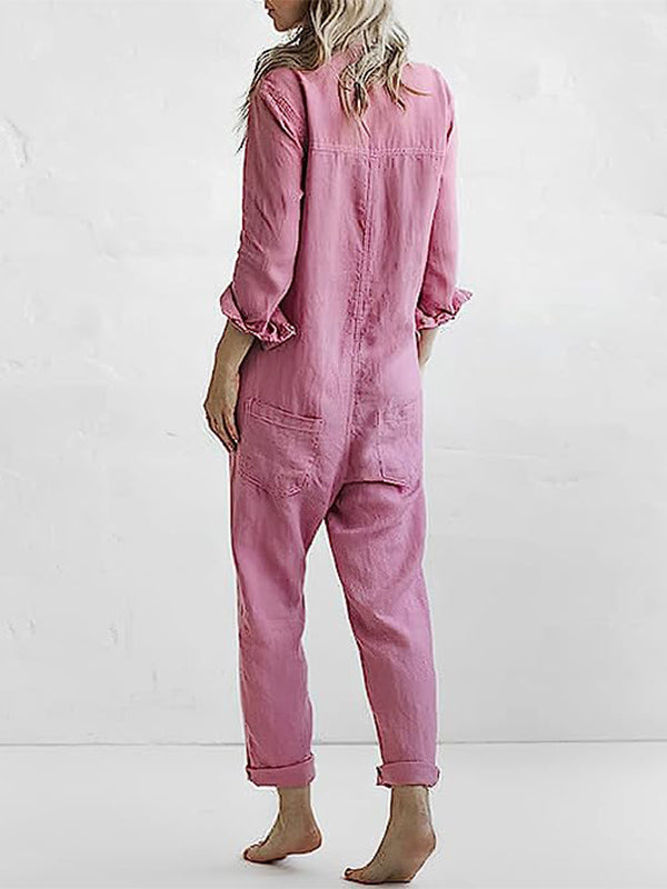 Women’s Casual Linen Button-Up Jumpsuit