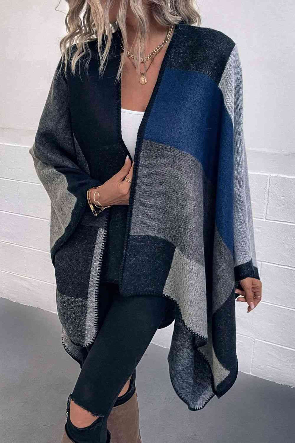 Women’s Fall Geometric Knit Poncho Cape