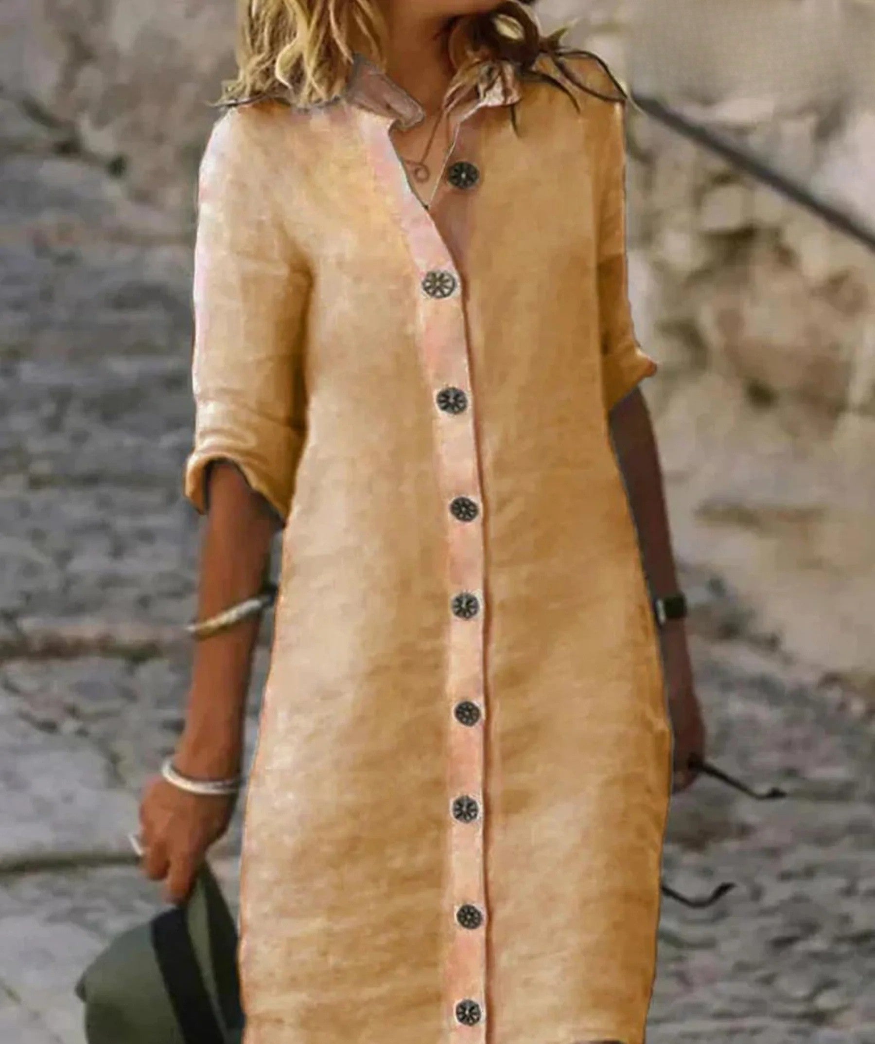 Women’s Spring Linen Shirt Dress with Button Detail
