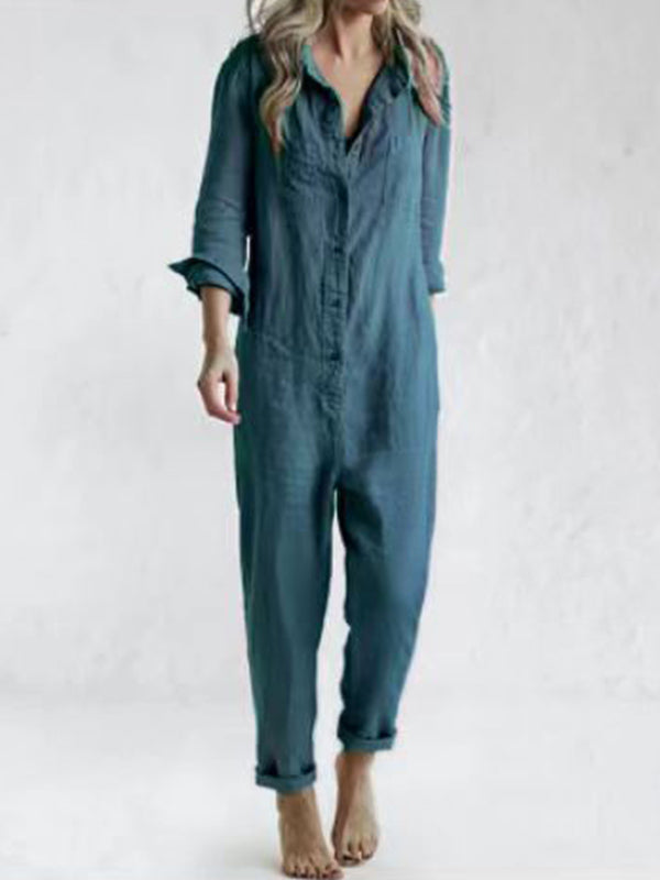 Women’s Casual Linen Button-Up Jumpsuit