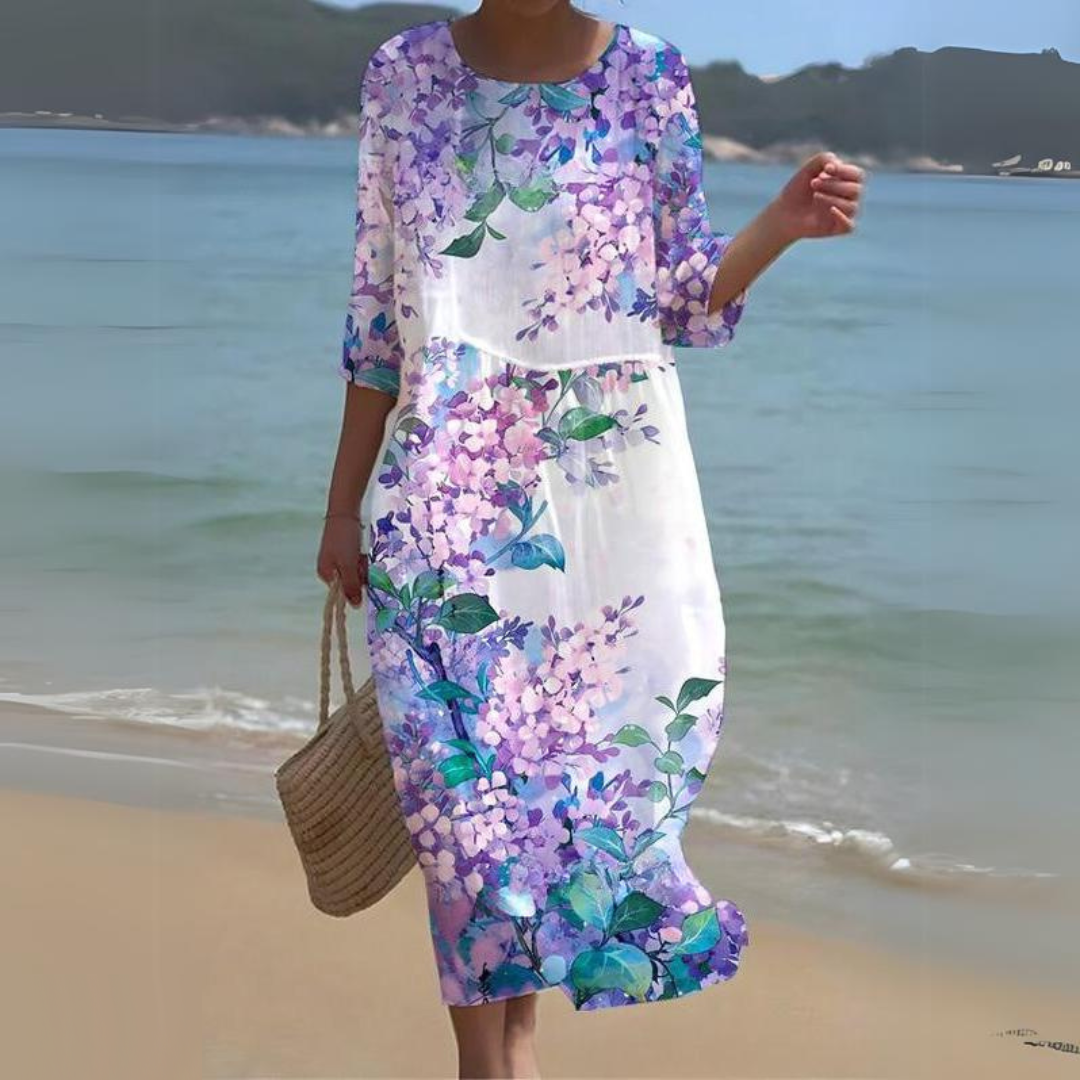 Women’s Floral Midi Dress with 3/4 Sleeves