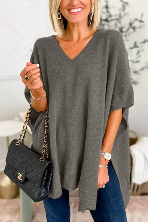 Women’s Fall Knit Poncho Sweater – V-Neck