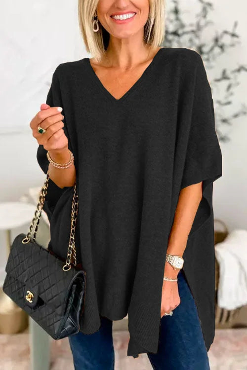 Women’s Fall Knit Poncho Sweater – V-Neck