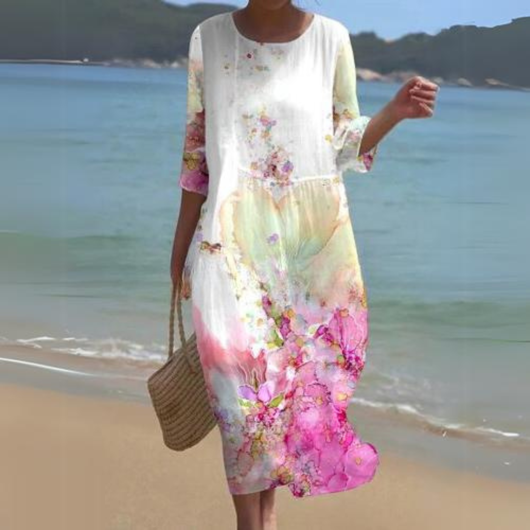 Women’s Floral Midi Dress with 3/4 Sleeves