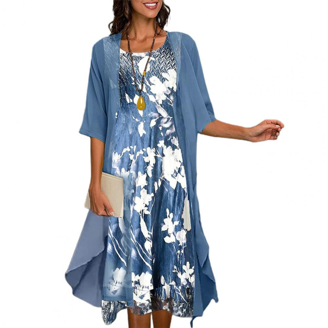 Women’s 2-Piece Floral Midi Dress with Lightweight Cardigan