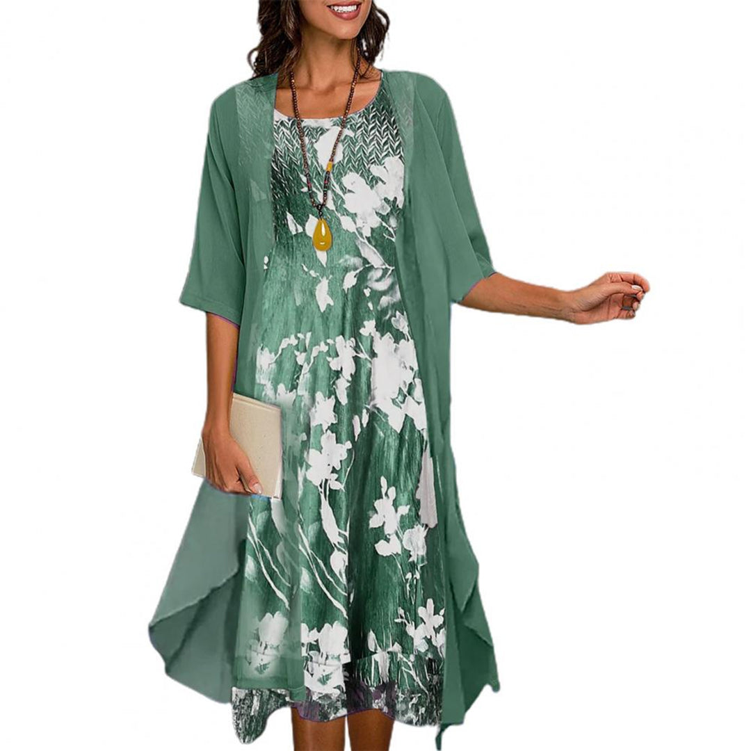 Women’s 2-Piece Floral Midi Dress with Lightweight Cardigan